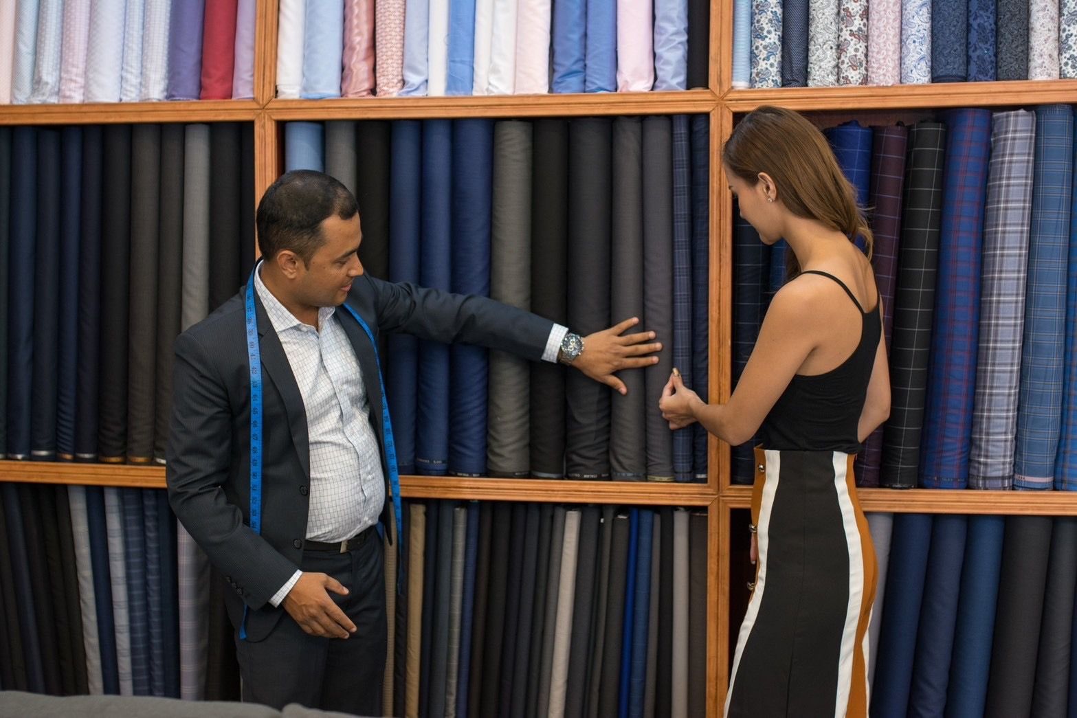 Fabric selection at Victoria Bespoke Tailoring